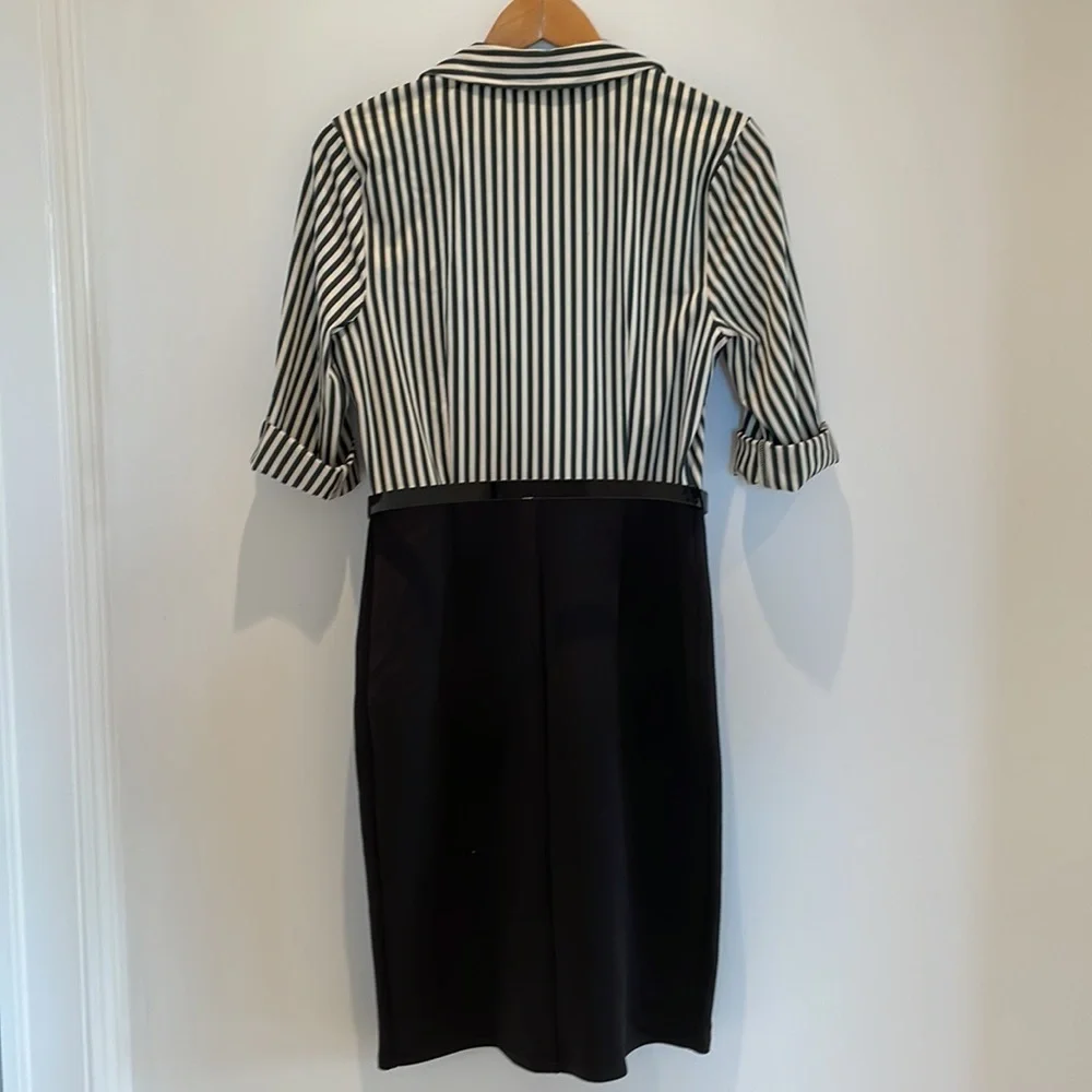 Suzy Shier Striped Belted Mini Dress. Collared V-Neck. Size M. 92% Polye… - Picture 5 of 6